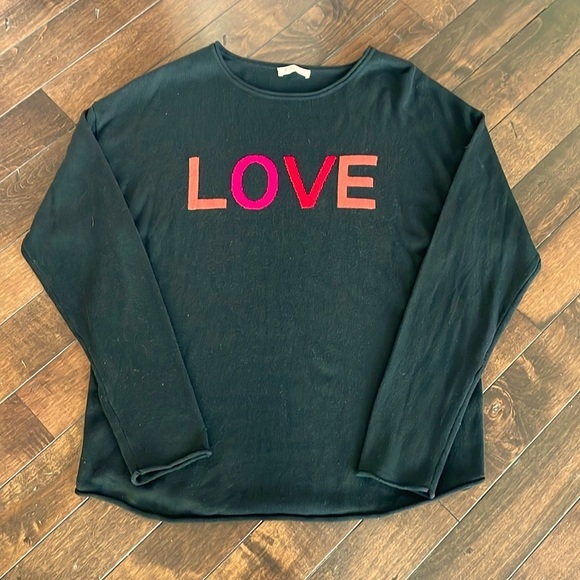 Brit NY LOVE Sweater CrewNeck Black Size L Valentine’s Day Soft Cashmere blend - Picture 3 of 12